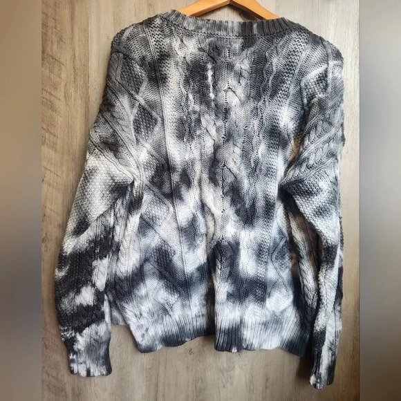 Anthropologie Pilcro Joni Cable Knit V-Neck Tie Dye Navy White Sweater Small - Picture 8 of 10